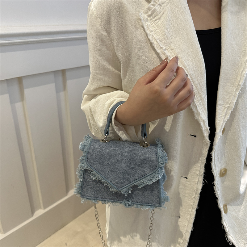 2024 Cross-border bags: Retro small bags, fringed bags, denim blue mini small bags, chain bags, handbags, crossbody bags Specification drawing