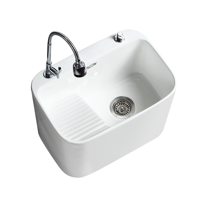 A10L ceramic mop sink with washboard, laundry sink, floor mop trough, basin, household bathroom size and depth Item Picture