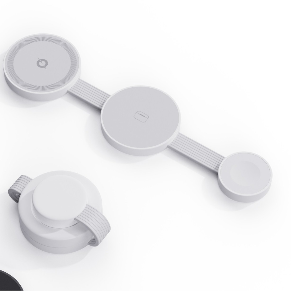 The mini folding three-in-one magnetic wireless charger is suitable for charging Apple iphones, headphones and watches Item Picture