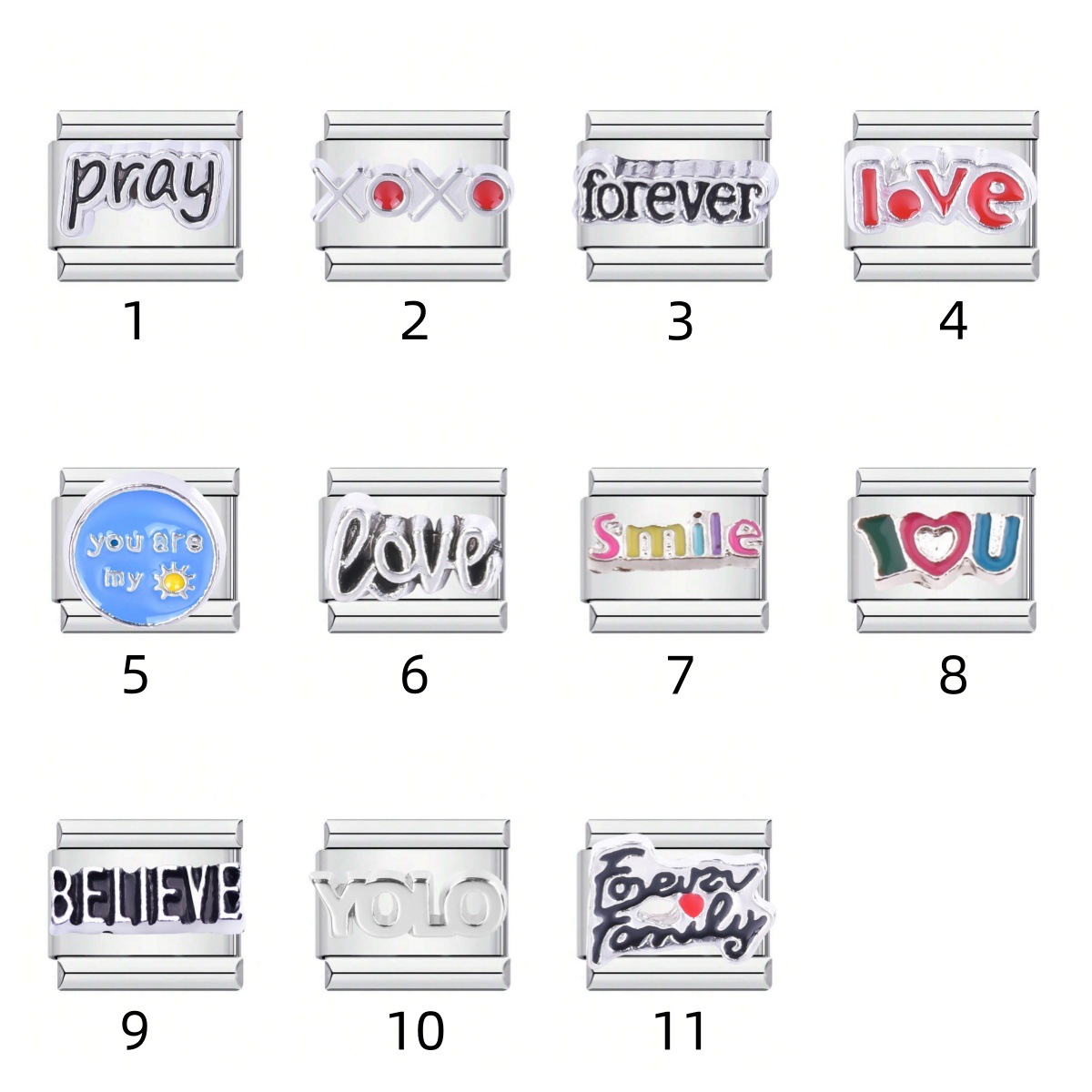 Cross-border best-selling English letter phrase "love" stainless steel Italian modular disassemblable bracelet DIY accessory full figure