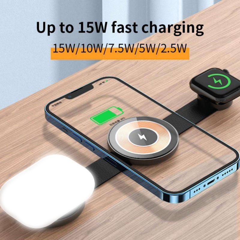The three-in-one magnetic wireless charger base is suitable for wireless charging of Apple watches and foldable wireless fast charging of mobile phones details Picture