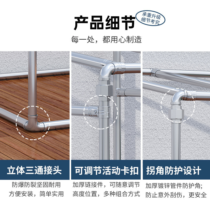 Galvanized steel pipe carport frame, clothes drying rack, floor-standing sunshade, chicken shed frame, windproof simple shed, construction type grape trellis Specification drawing