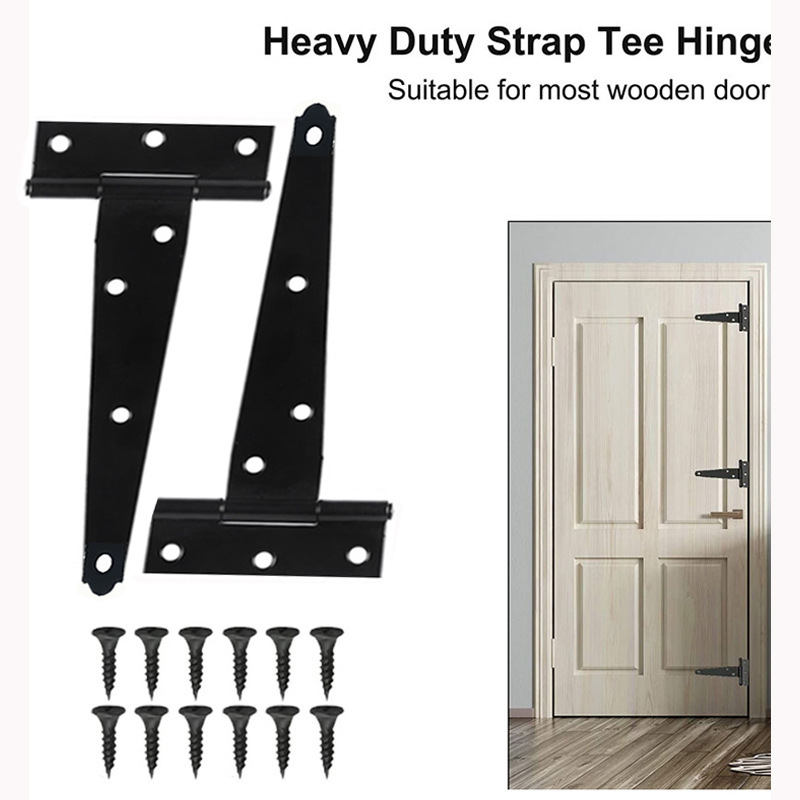 T-shaped hinge hinge barn door slotted bearing door iron 6-inch black folding T-shaped V-belt hinge hinge details Picture
