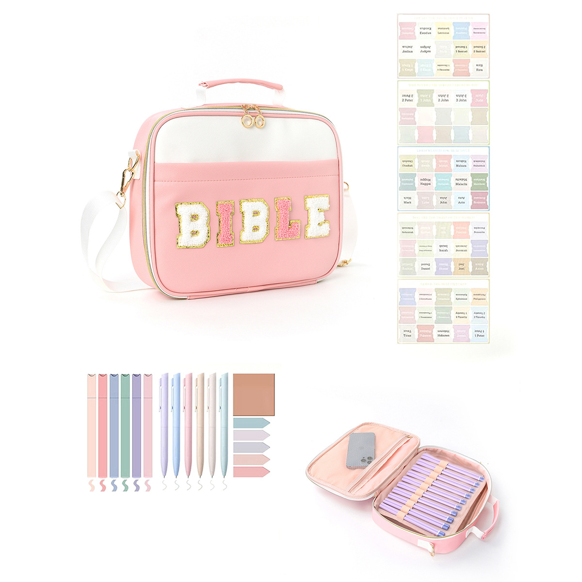 Feihong Cross-border Book Storage Bag, hand-held large-capacity embroidered letter single-shoulder bag, high appearance level portable storage bag details Picture
