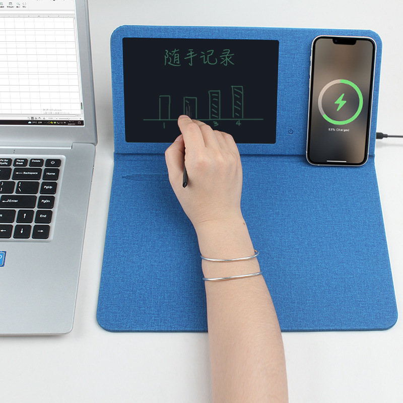 Mouse pad, meeting minutes, gift wholesale, folding stand, multi-functional leather writing board, mobile phone wireless charger details Picture