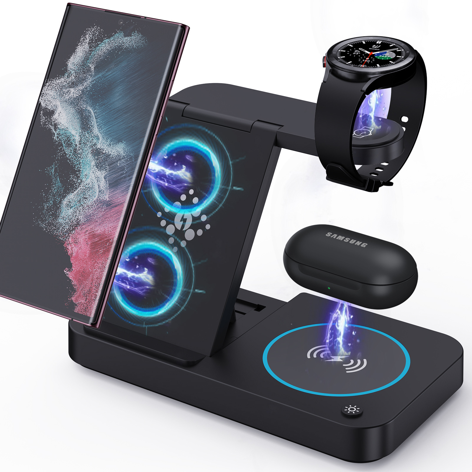 Wow Cross-border best-selling foldable three-in-one charger, standing phone stand, multi-functional wireless charger wholesale Item Picture