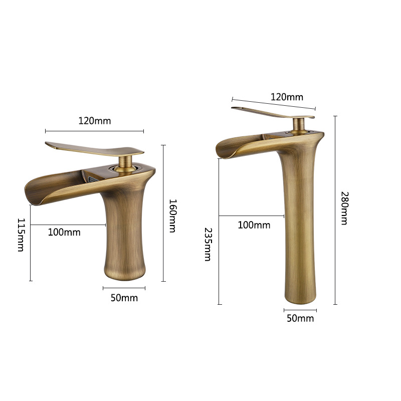 European-style all-copper antique faucets, washbasins, basins, waterfall faucets, retro washbasins, bathroom hot and cold water faucets raised Application Scenario