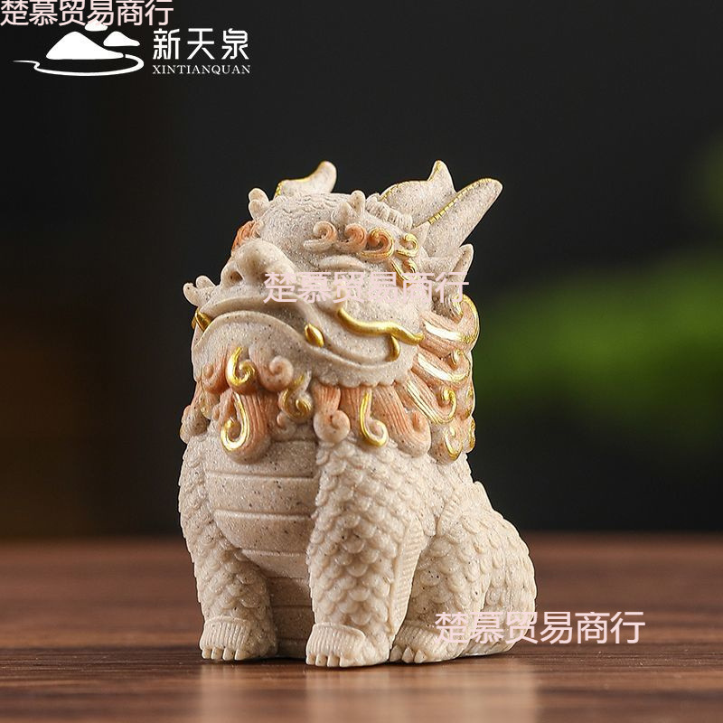 The sand rock wealth-attracting PI Xiu desktop decoration, the office workstation decoration of the God of Wealth, and the cute national trend Qilin full figure