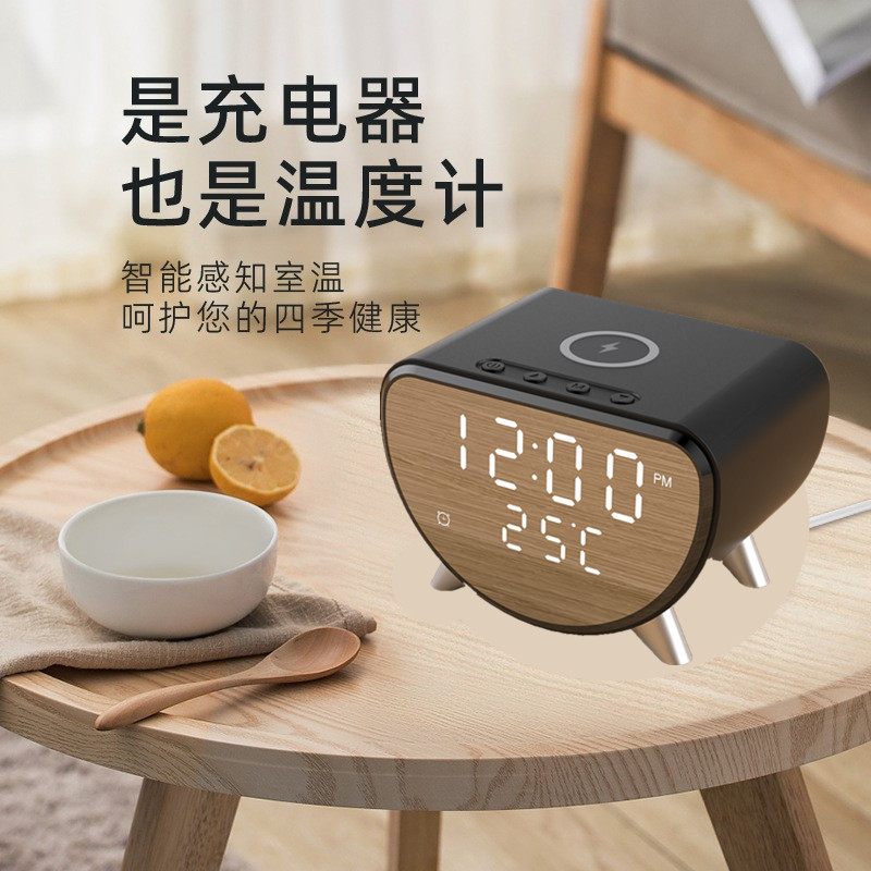 Cross-border three-in-one wireless charger, desktop clock, thermometer, 15W fast charging, suitable for wireless charging of iphones details Picture