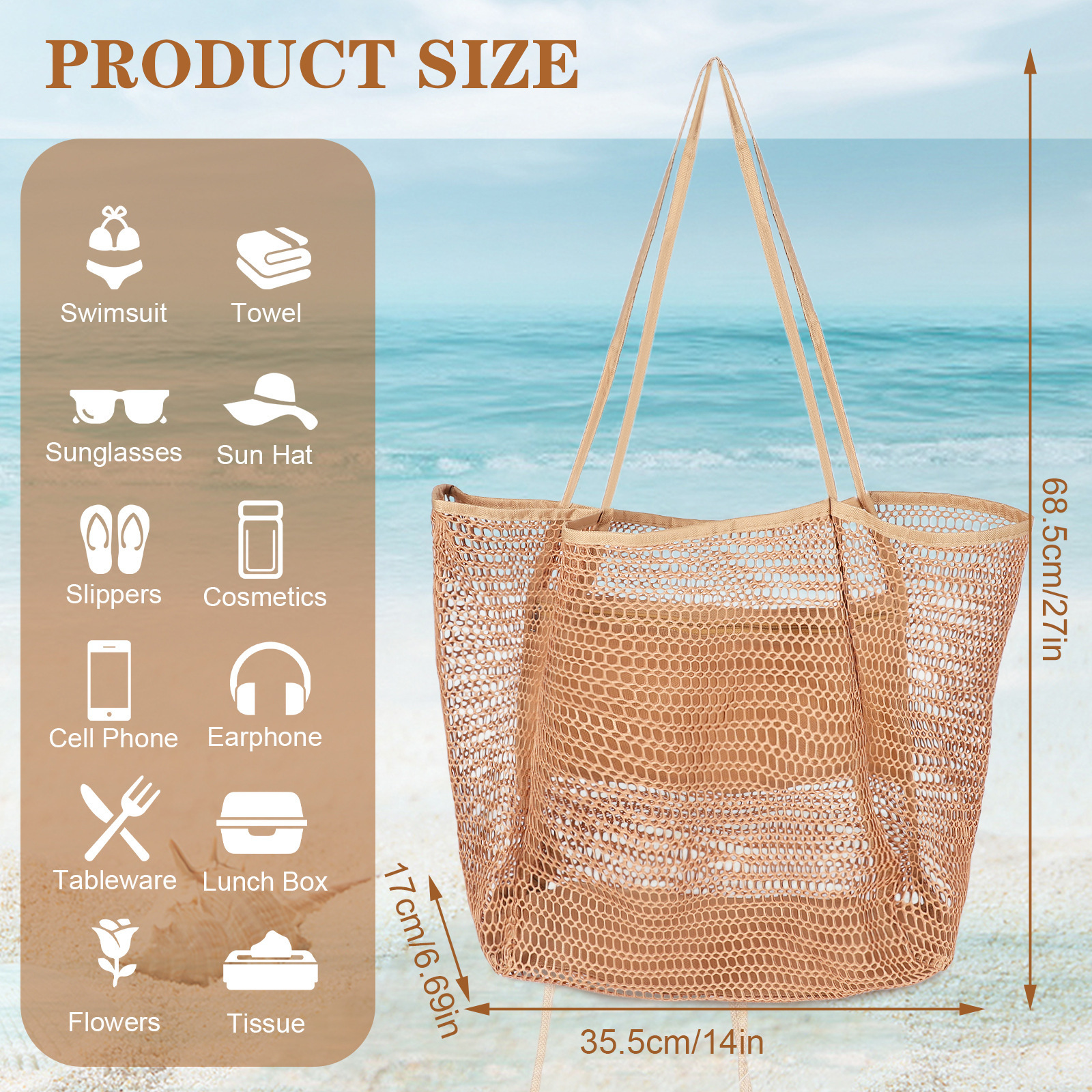 Feihong Cross-border folding beach bag, mesh large capacity handbag, high appearance level single-shoulder bag, summer outdoor travel bag Application Scenario