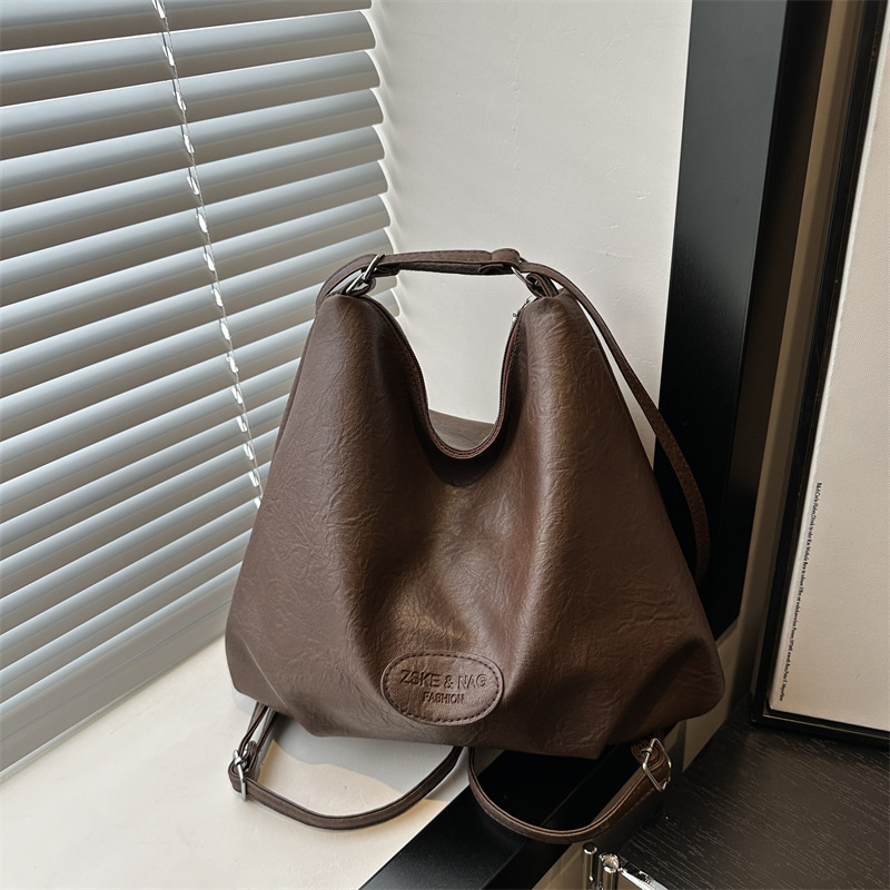 Popular casual 2024 retro new large-capacity commuting solid color trendy multi-functional backpack single-shoulder tote women's bag full figure