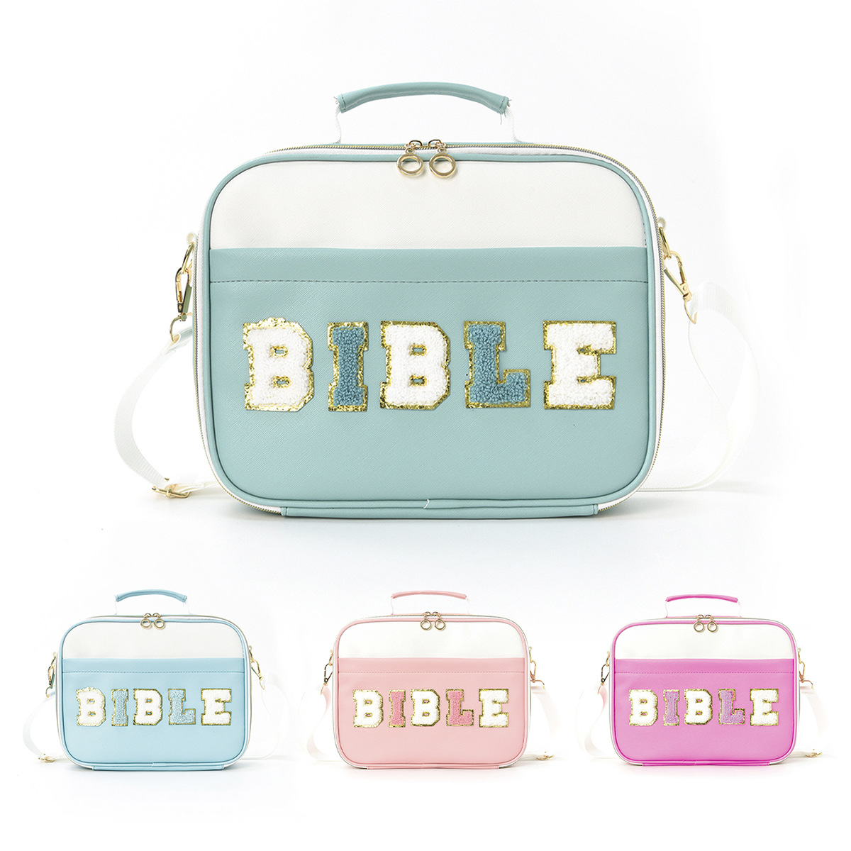Feihong Cross-border Book Storage Bag, hand-held large-capacity embroidered letter single-shoulder bag, high appearance level portable storage bag full figure