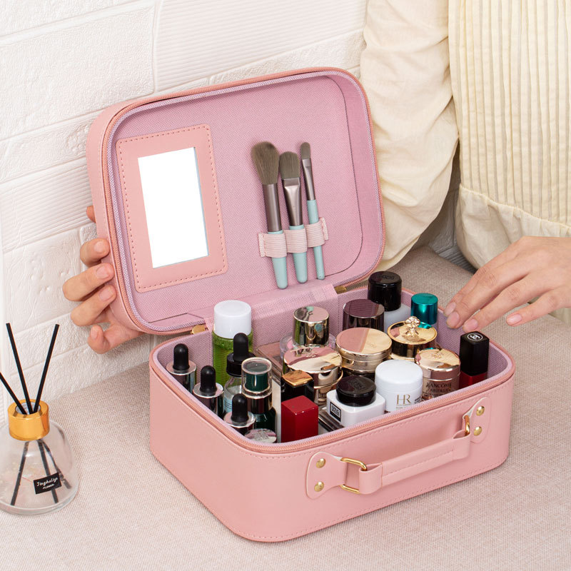 Portable makeup bag with exquisite and high-end feel, multi-functional makeup box with mirror, large-capacity storage bag, travel hand-carry Specification drawing