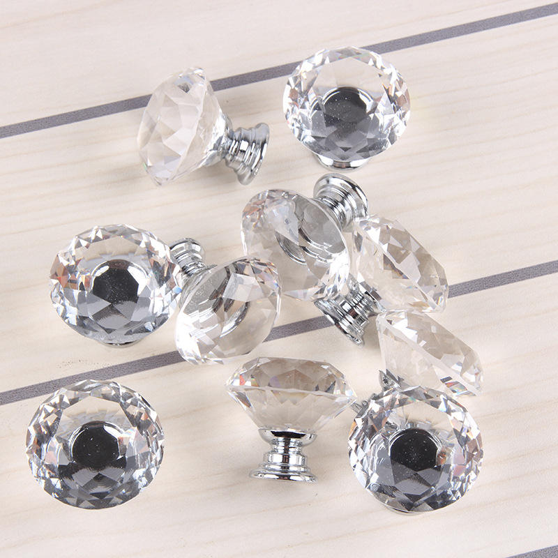 The original manufacturer has in stock transparent crystal glass diamond-shaped crystal handles with a diameter of 30MM and single-hole drawer cabinet handles Specification drawing