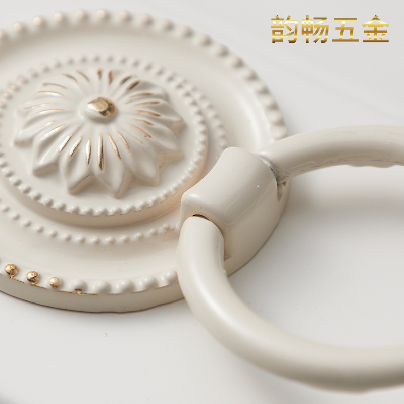 A variety of antique-style handles, chrysanthemum drawer handles, cabinet handles, decorative handles, zinc alloy handles, and red antique copper handles Specification drawing
