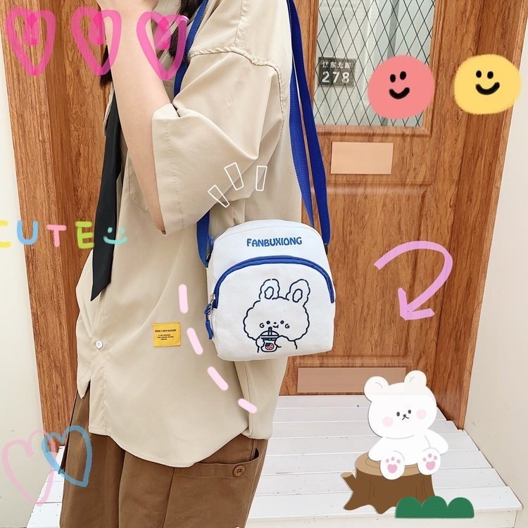 Canvas small bag logo design, simple single-shoulder bag, fashionable and versatile letter crossbody mobile phone bag, student dance party details Picture