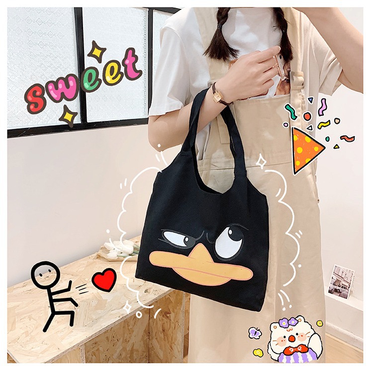 Wholesale canvas bags for girls, 2024 new style Japanese cartoon, cute and funny, large-billed duck single-shoulder bag, student handbag Specification drawing