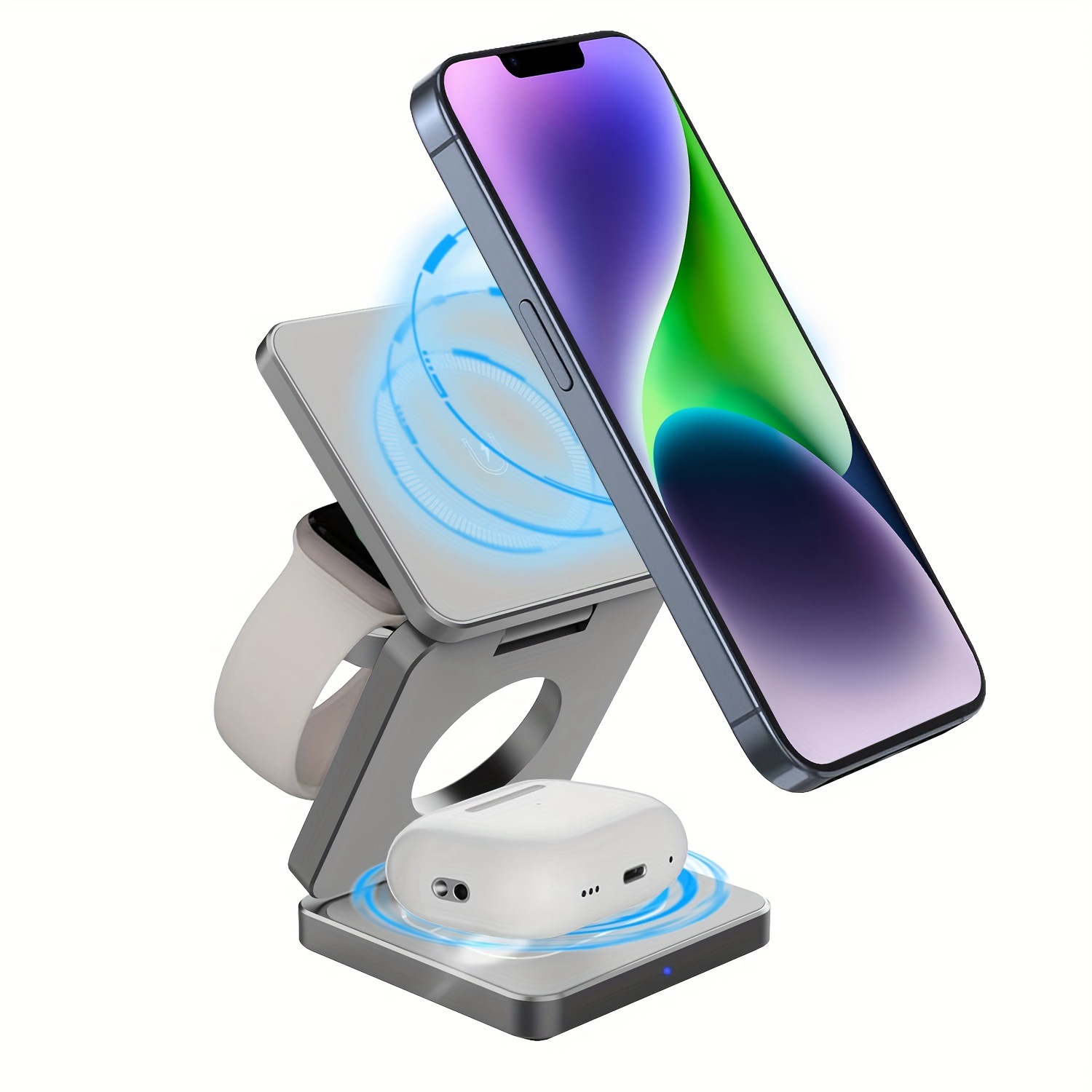 The 3-in-1 magnetic wireless charger and foldable charger are suitable for iphones, headphones and watches details Picture