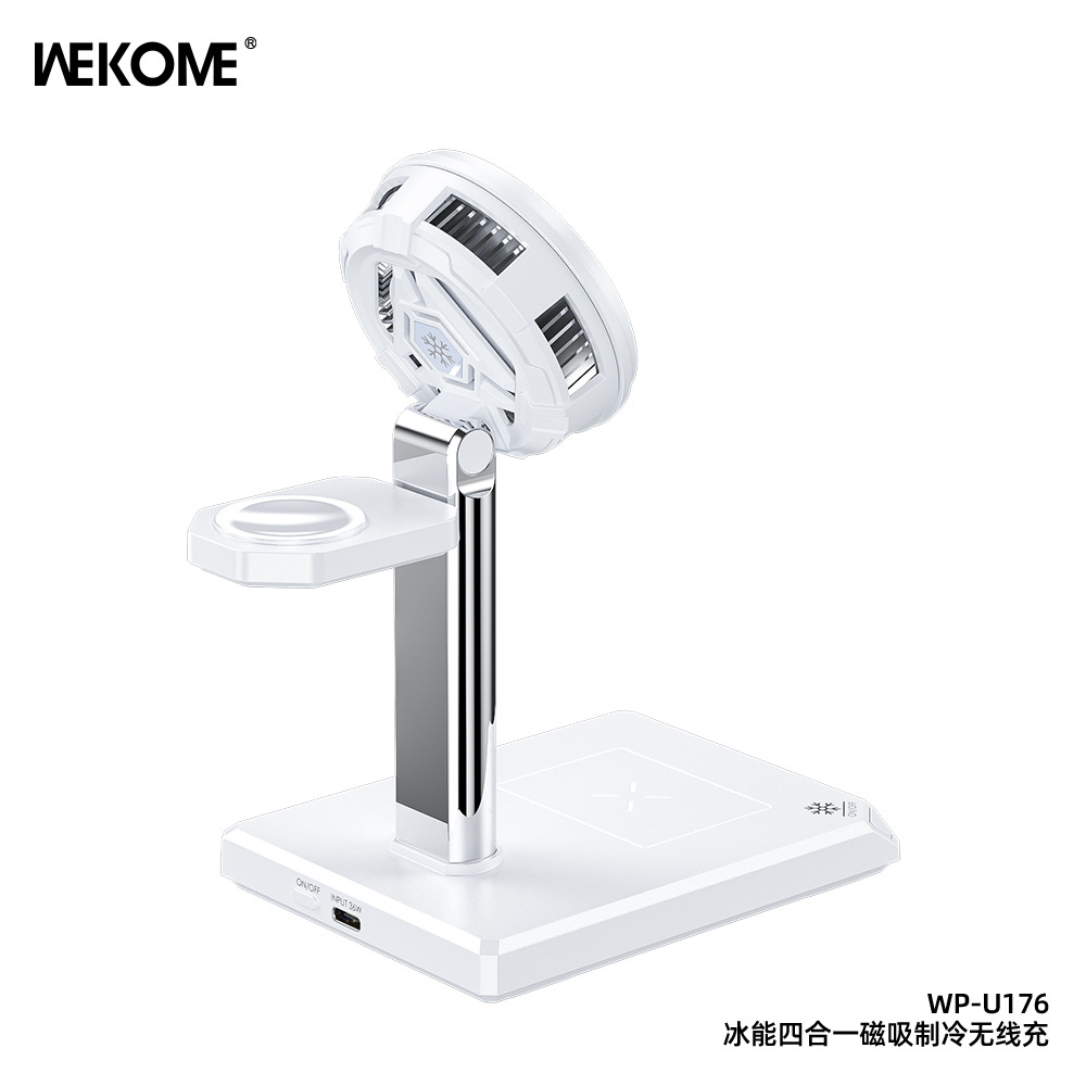 The Qi2 magnetic suction cooling four-in-one wireless charger is multi-functional and suitable for Apple watches. It features a strong magnetic force and 15W wireless fast charging Specification drawing