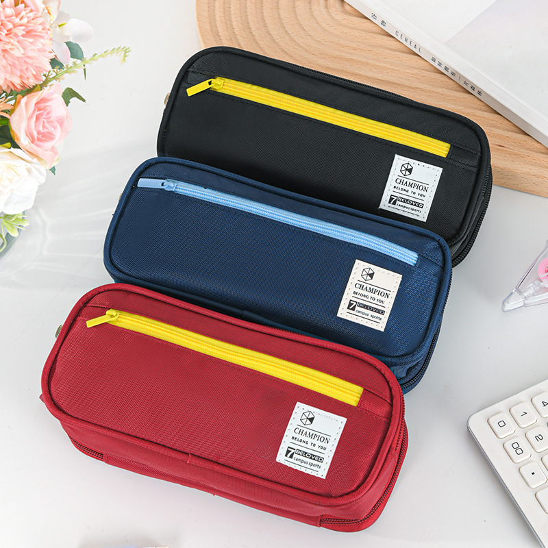 Wholesale office supplies, large-capacity stationery bags, double-layer student pen cases, Korean version Chinese pencil cases, cross-border factory in stock details Picture