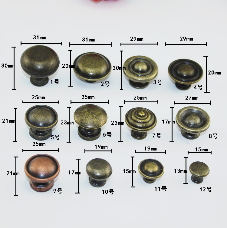 12 types of antique-style drawer handles, alloy retro round handles, home decoration wardrobe door handles, button handles, single holes full figure