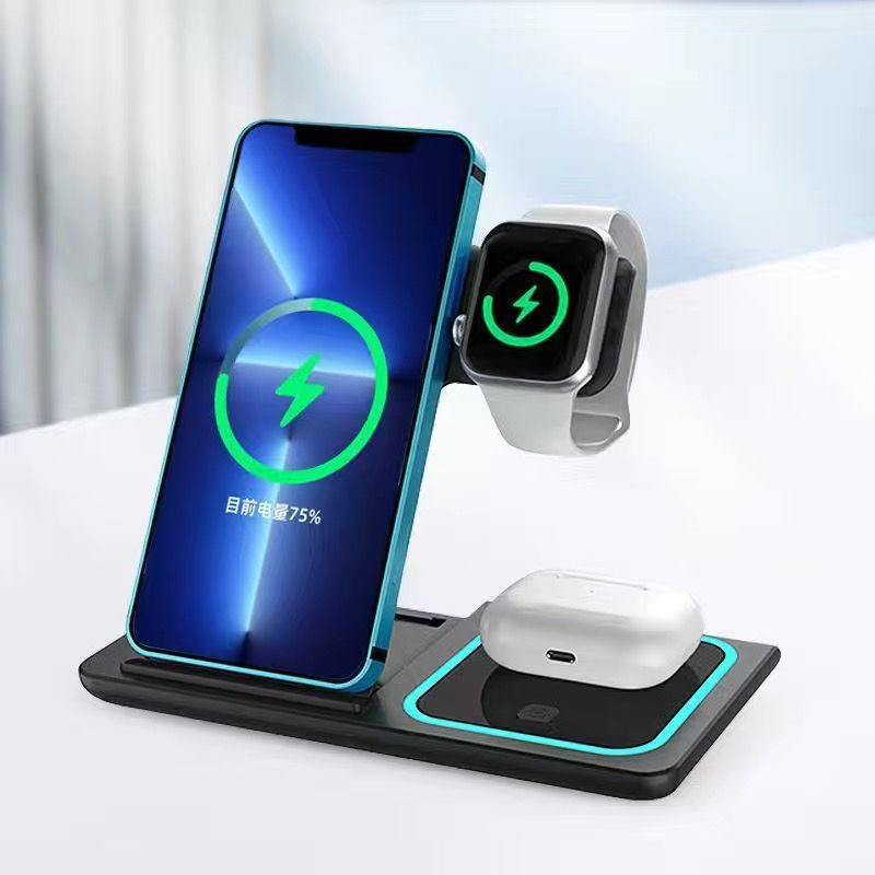 Cross-border bestseller multi-functional magnetic folding three-in-one wireless charger, standing phone stand, watch wireless charger Application Scenario