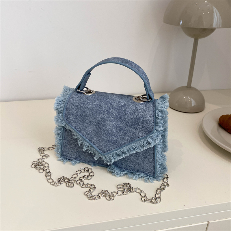 2024 Cross-border bags: Retro small bags, fringed bags, denim blue mini small bags, chain bags, handbags, crossbody bags full figure