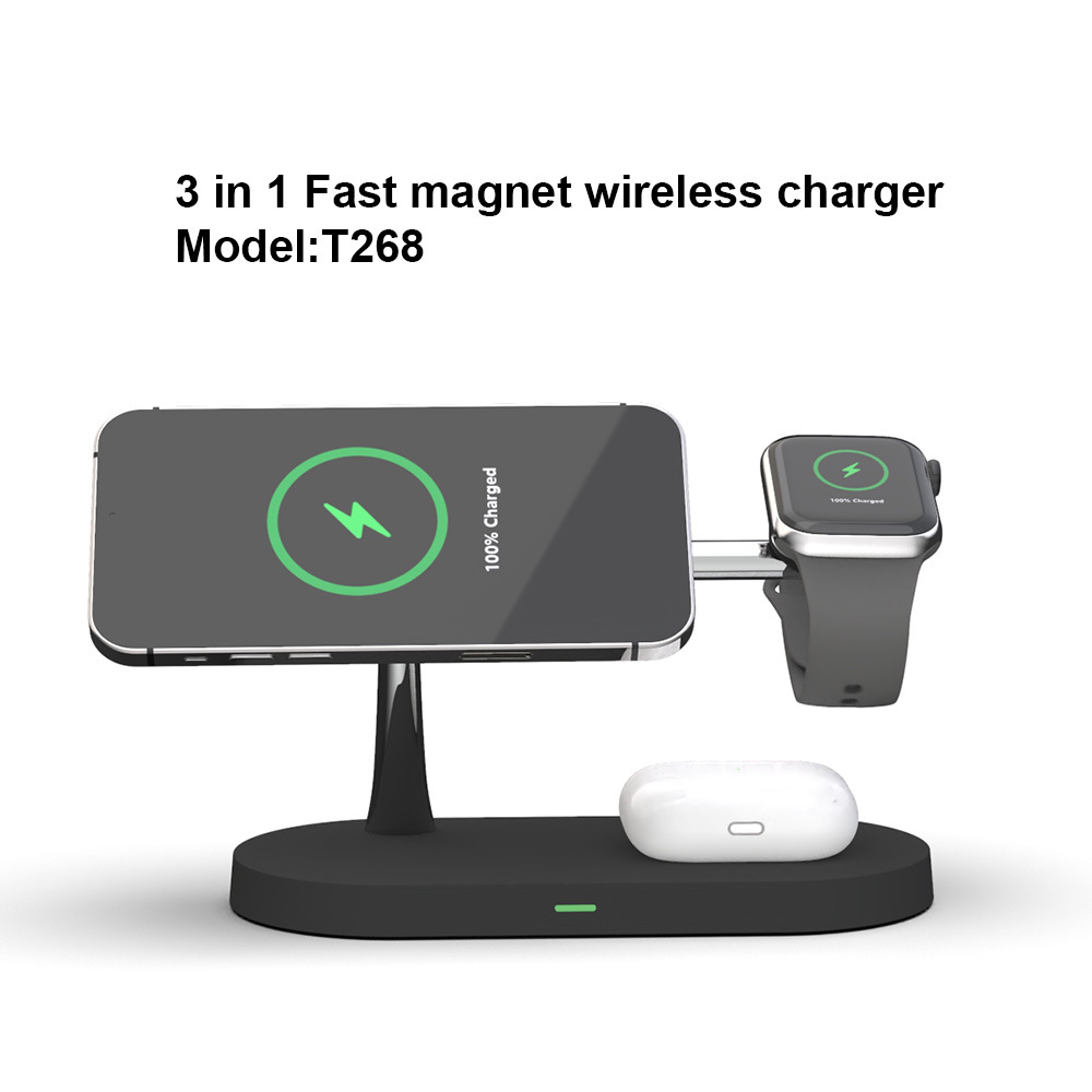 The new three-in-one magnetic wireless charger is suitable for 15W iPhone phone stand wireless charger details Picture