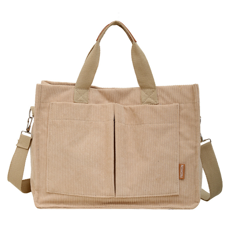 European and American cross-border corduroy canvas bags, handbags, large-capacity single-shoulder bags, retro commuting artistic crossbody bags Item Picture