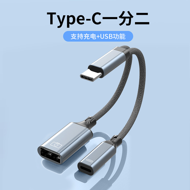 The cross-border bestseller multi-functional type-c 2-in-1 adapter cable with PD fast charging and OTG is available in stock for Ipad Pro full figure