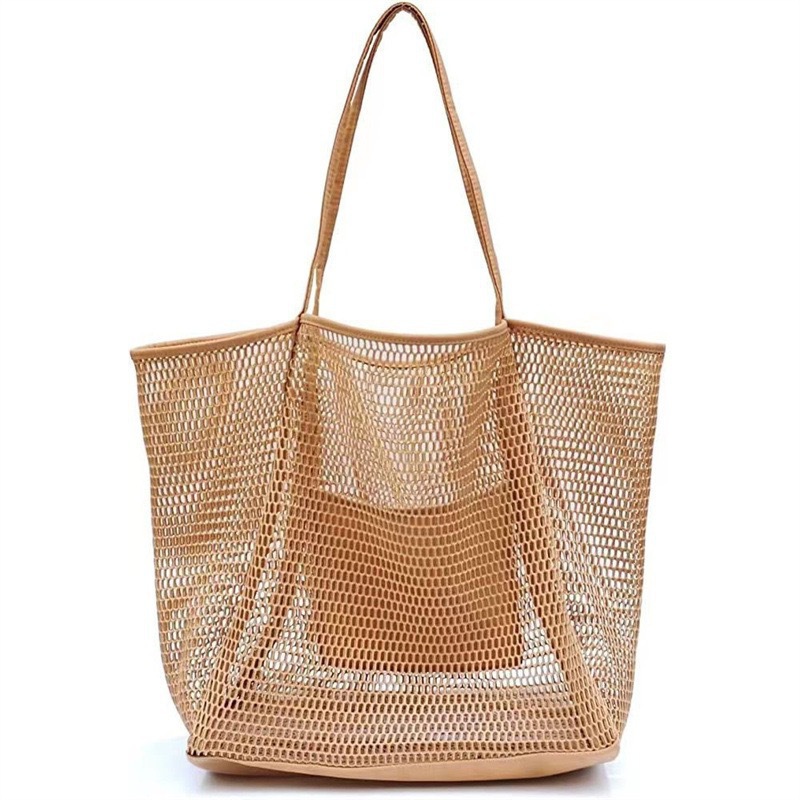 Feihong Cross-border folding beach bag, mesh large capacity handbag, high appearance level single-shoulder bag, summer outdoor travel bag Item Picture