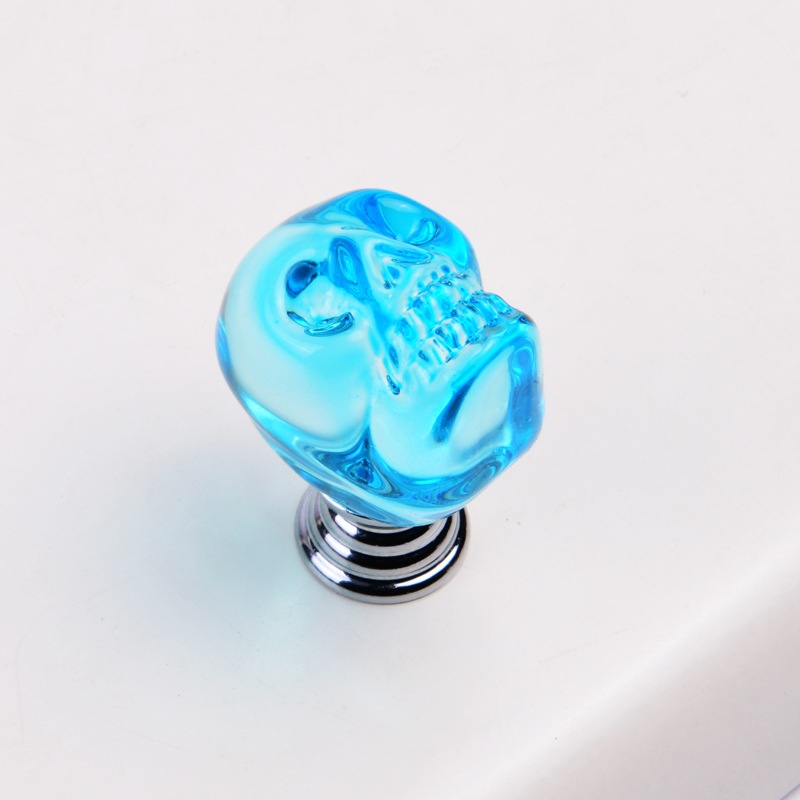 Factory exclusive supply of in-stock skull-shaped glass handles for wardrobes, drawers, cabinets, American-style colored crystal furniture hardware handles Specification drawing