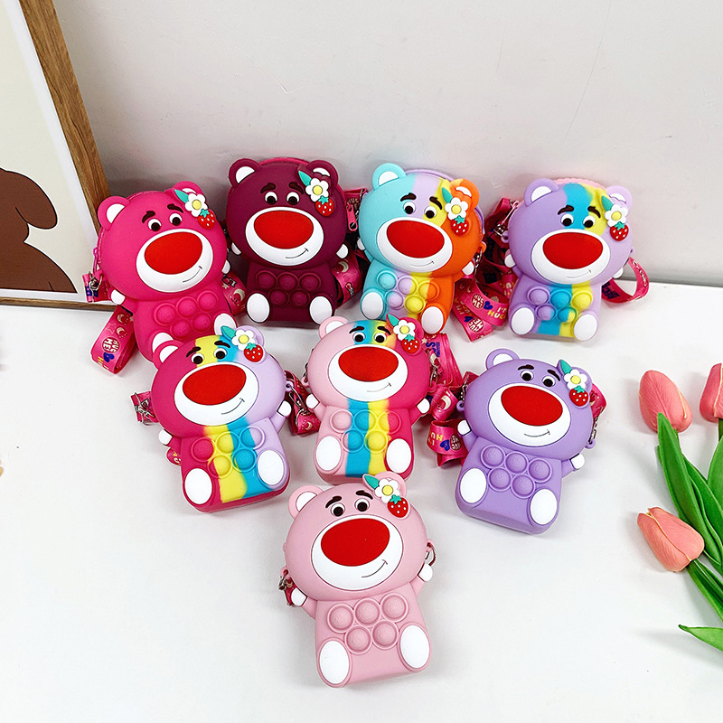Children's silicone cartoon bear small bag 2023 New style Girls' single-shoulder crossbody bag Ugly and cute doll bag full figure