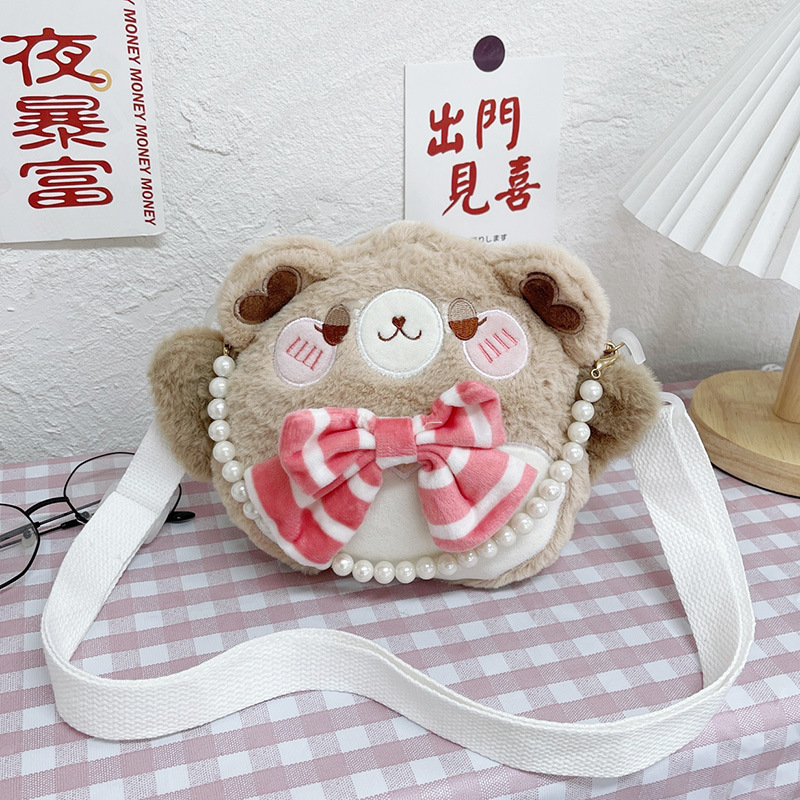 Soft and cute cat crossbody bag, new cartoon cute children's doll bag, bow pearl shopping handbag details Picture