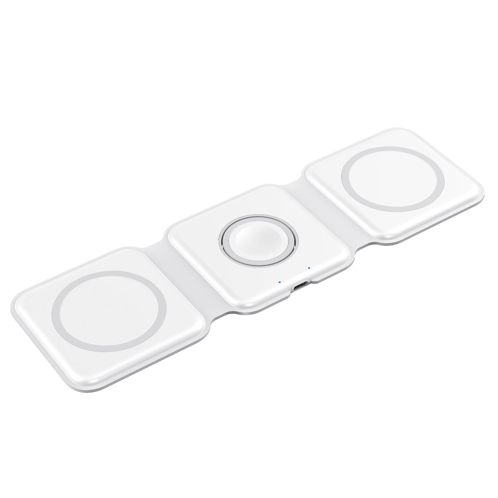 A best-selling three-in-one folding magnetic wireless charger for desktop wireless charging, suitable for Apple, Huawei, mobile phones and watches Specification drawing