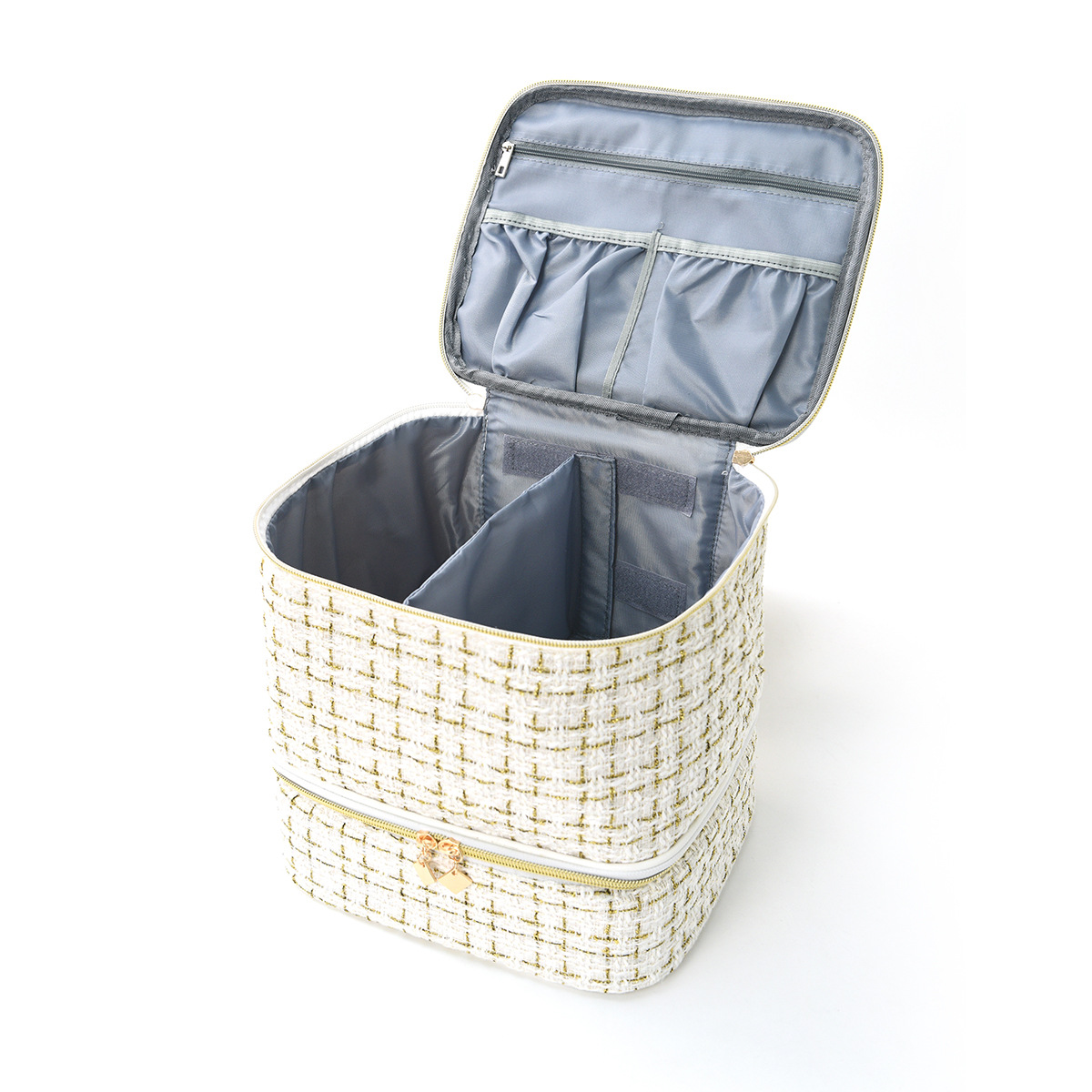 Feihong Cross-border Double-layer Gold Thread Makeup Bag, large-capacity high-end nail polish storage bag, portable hand-held storage bag Item Picture