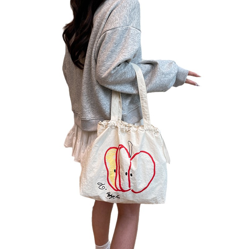 Summer lightweight drawstring fabric bag for students, easy to use for commuting, versatile shoulder bag, niche, large capacity, simple and convenient for the group Item Picture