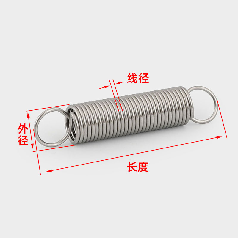 I304 stainless steel tension spring tension hook spring wire diameter 0.3/0.4/0.5/0.6/0.8/1.0 mm Specification drawing