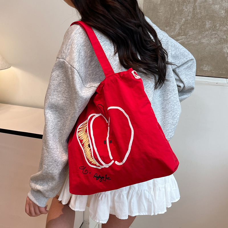 Summer lightweight drawstring fabric bag for students, easy to use for commuting, versatile shoulder bag, niche, large capacity, simple and convenient for the group details Picture