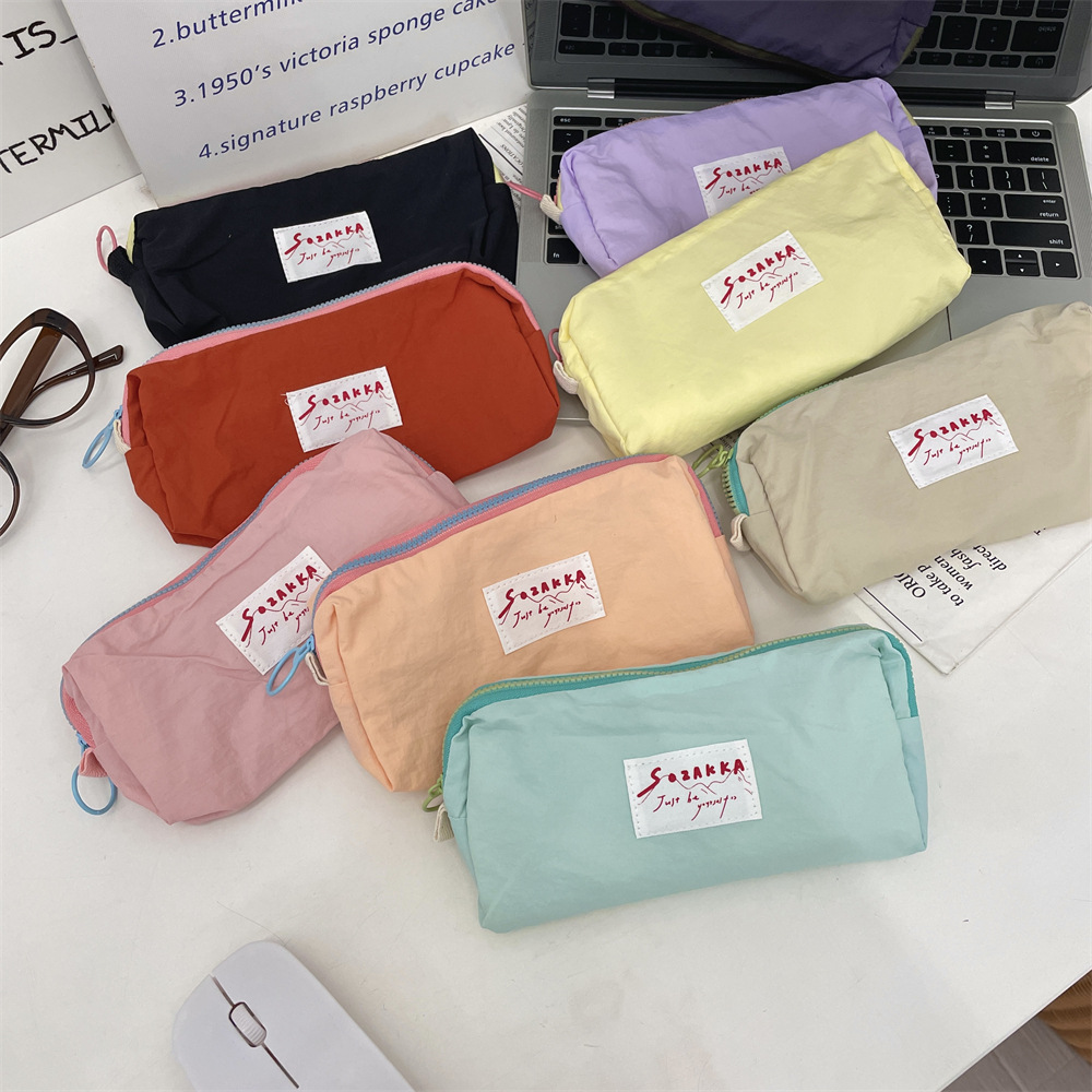 34223 High-end macaron pen case, new ins style portable large-capacity storage bag, simple stationery bag full figure