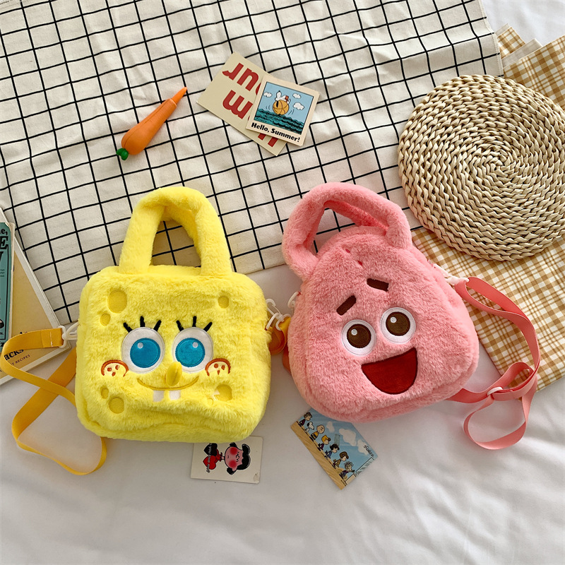 Cute SpongeBob plush bag, girl cartoon Pie, Big Star single-shoulder crossbody bag, Kiki Titi handbag, tote bag full figure