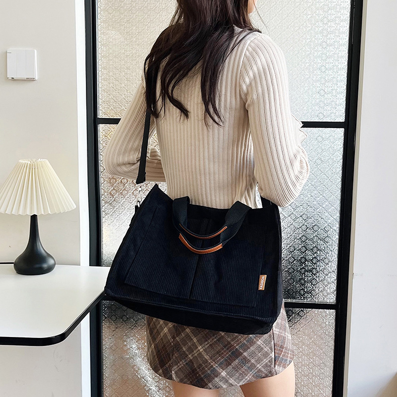 European and American cross-border corduroy canvas bags, handbags, large-capacity single-shoulder bags, retro commuting artistic crossbody bags Specification drawing