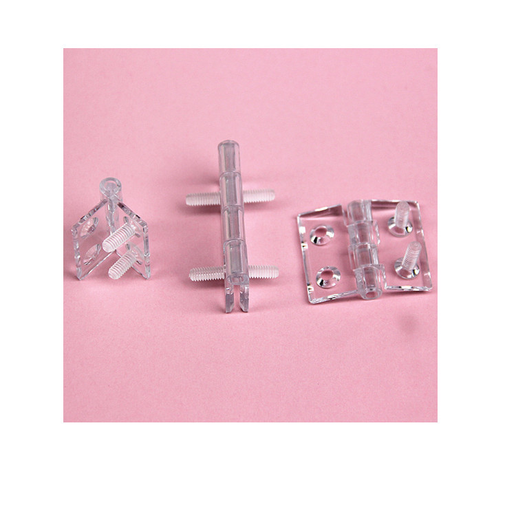 PC transparent acrylic hinges with holes and screws, flat heads, countersunk holes, crystal invisible hinges, folding and turning leaves Item Picture