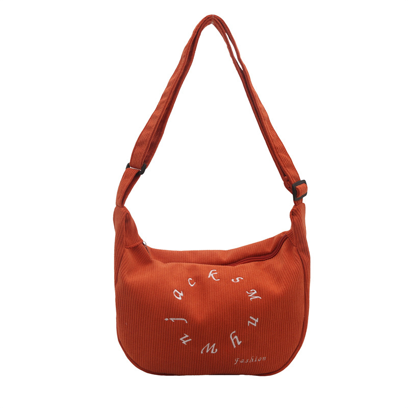 A niche design letter-embroidered tote bag, a women's corduroy single-shoulder bag, a crossbody bag, and a large-capacity casual bag Item Picture