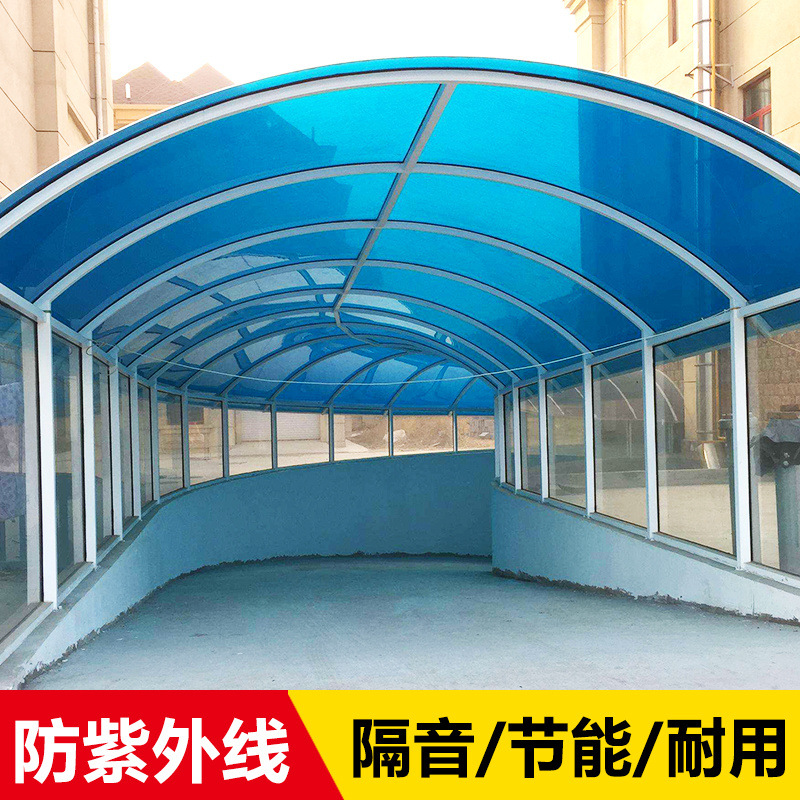 PC sun board transparent outdoor heat-insulating roof sunshade, carport, canopy partition, hollow board honeycomb four-layer business Application Scenario