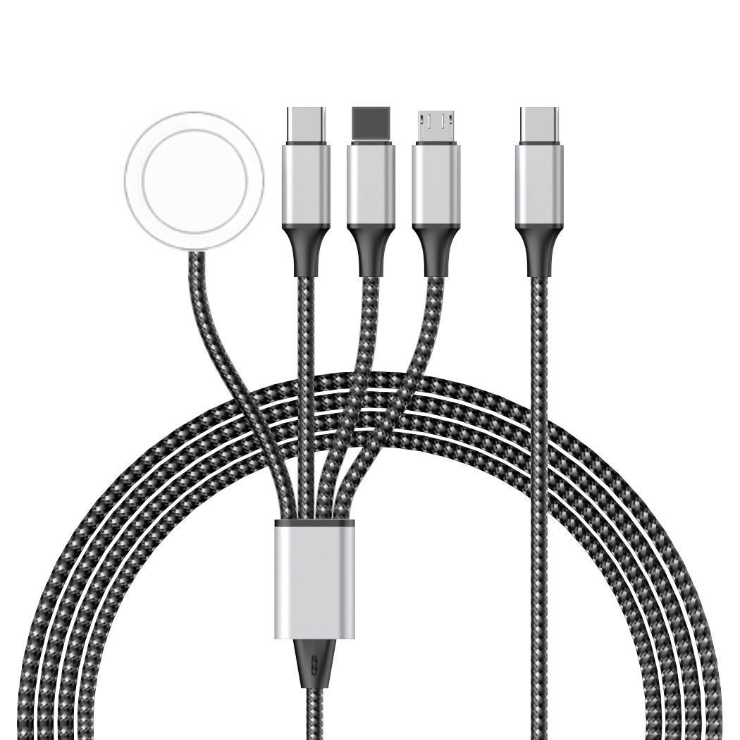 The new braided four-in-one watch wireless charger, mobile phone charging cable, data cable, and multiple connectors are available for selection full figure