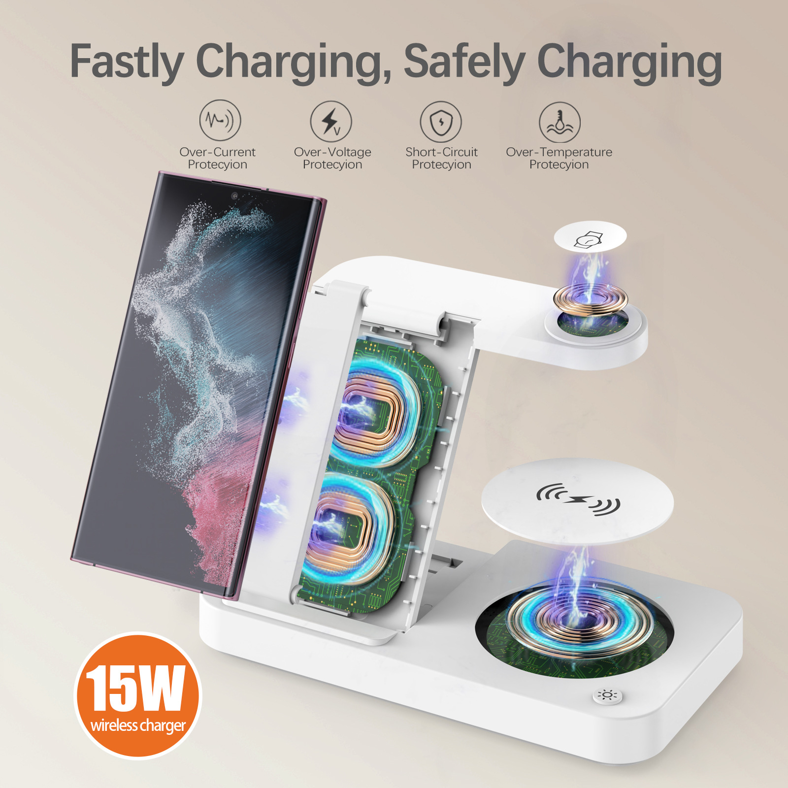 Wow Cross-border best-selling foldable three-in-one charger, standing phone stand, multi-functional wireless charger wholesale Application Scenario