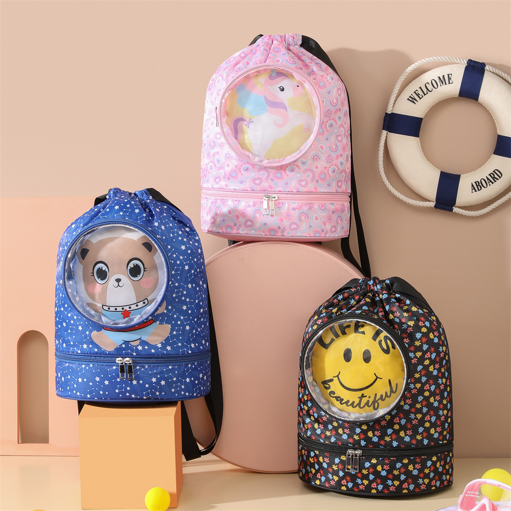 Dry-wet separated swimming bag, double-layer cartoon storage bag, children's portable storage bag, fitness backpack, toiletry bag details Picture