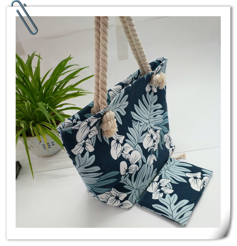 2019 New fashionable women's bag, canvas single-shoulder bag, large capacity, simple print, versatile handbag, hemp rope canvas bag Specification drawing