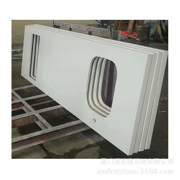 Cross-border wholesale and customization of pure white quartz stone countertops, central island countertops, artificial granite integrated kitchen countertops full figure